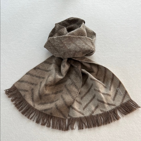 NWOT Inca Fashions 100% Alpaca Wool Reversible Scarf Brown Cream Chevron Pattern - Picture 1 of 5